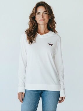 Hollister White Hooded Long Sleeve Top